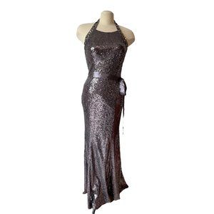 New Alexia Designs Halter Neck Formal Gown Dress Sz 10 Silver Sequins A LIne Lon